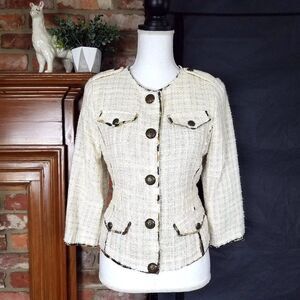 NEW NWT Just B Cream Metallic Tweed Button Front Blazer Jacket Size 4